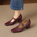 Veyla Square-Toe Genuine Leather Heels
