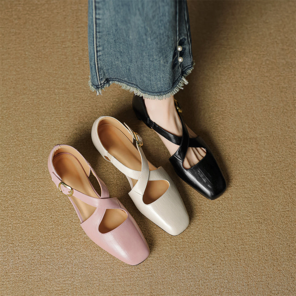 Elsie Cross-Strap Leather Heels