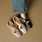 Elsie Cross-Strap Leather Heels