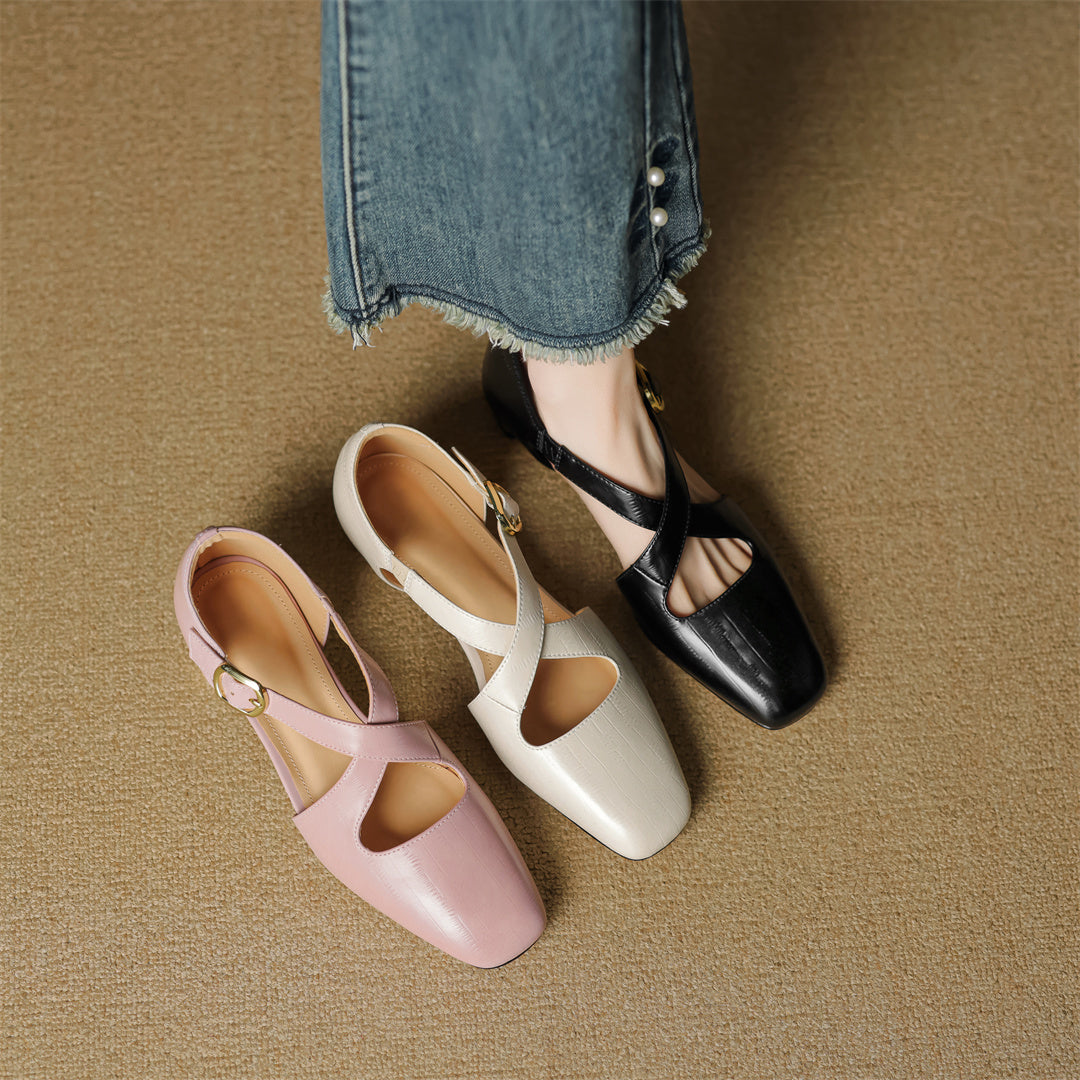 Elsie Cross-Strap Leather Heels
