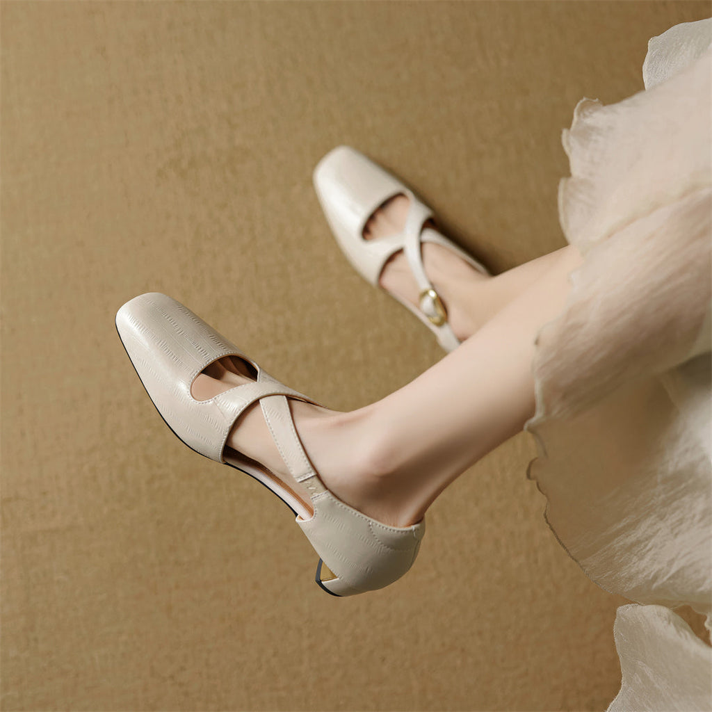 Elsie Cross-Strap Leather Heels