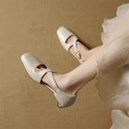 Elsie Cross-Strap Leather Heels