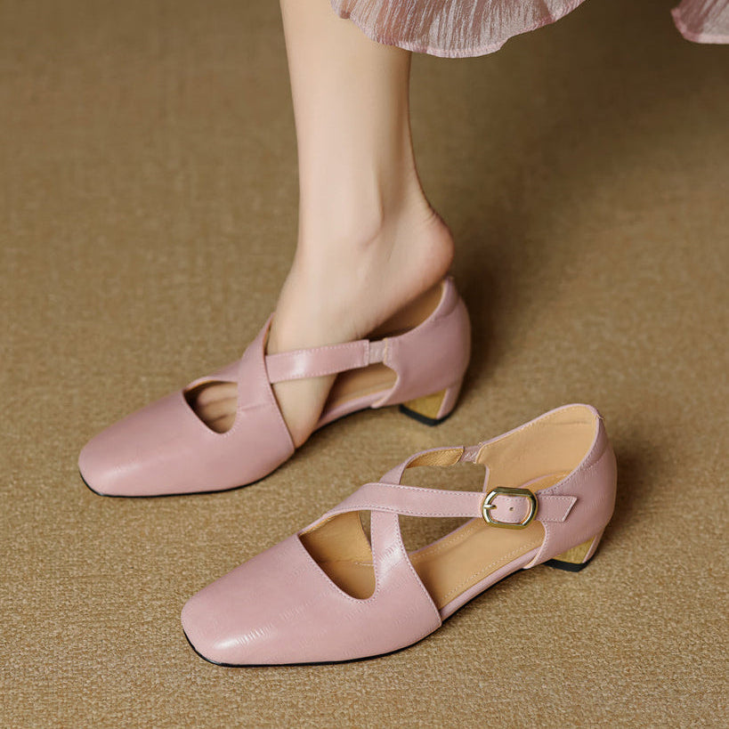 Elsie Cross-Strap Leather Heels