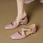 Elsie Cross-Strap Leather Heels