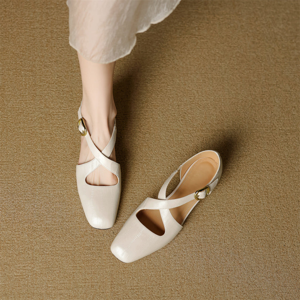 Elsie Cross-Strap Leather Heels