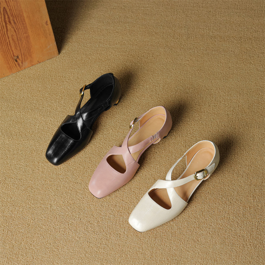 Elsie Cross-Strap Leather Heels