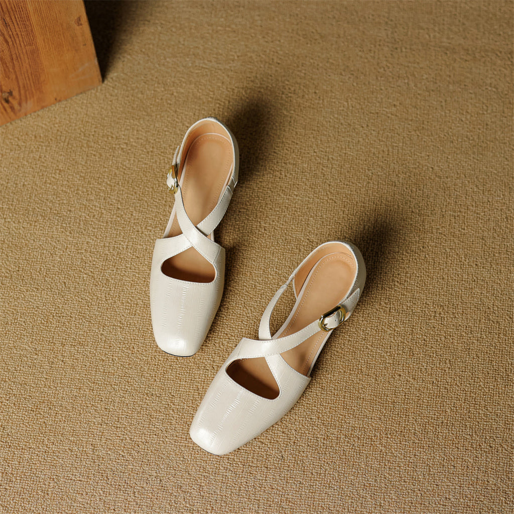 Elsie Cross-Strap Leather Heels