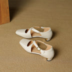 Elsie Cross-Strap Leather Heels