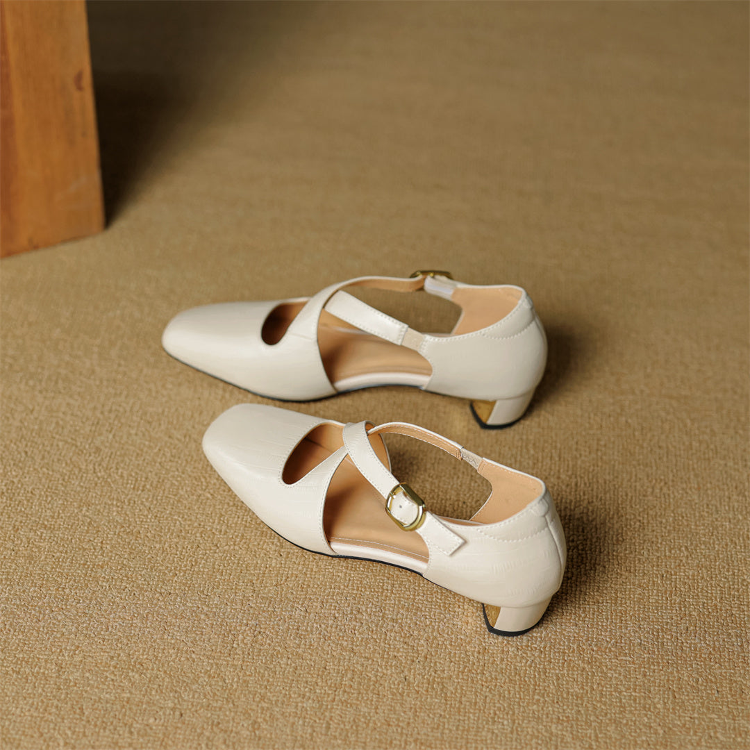 Elsie Cross-Strap Leather Heels