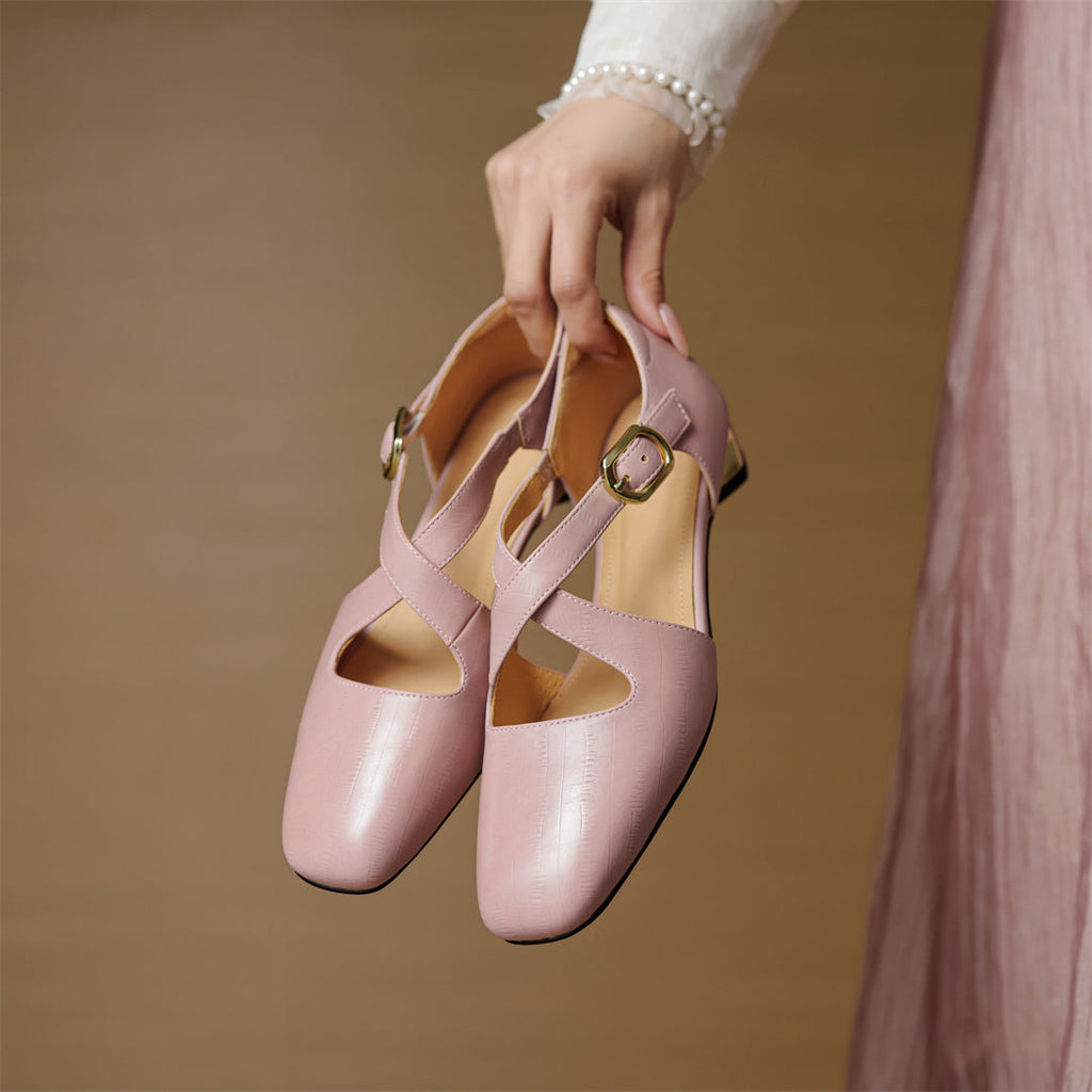 Elsie Cross-Strap Leather Heels