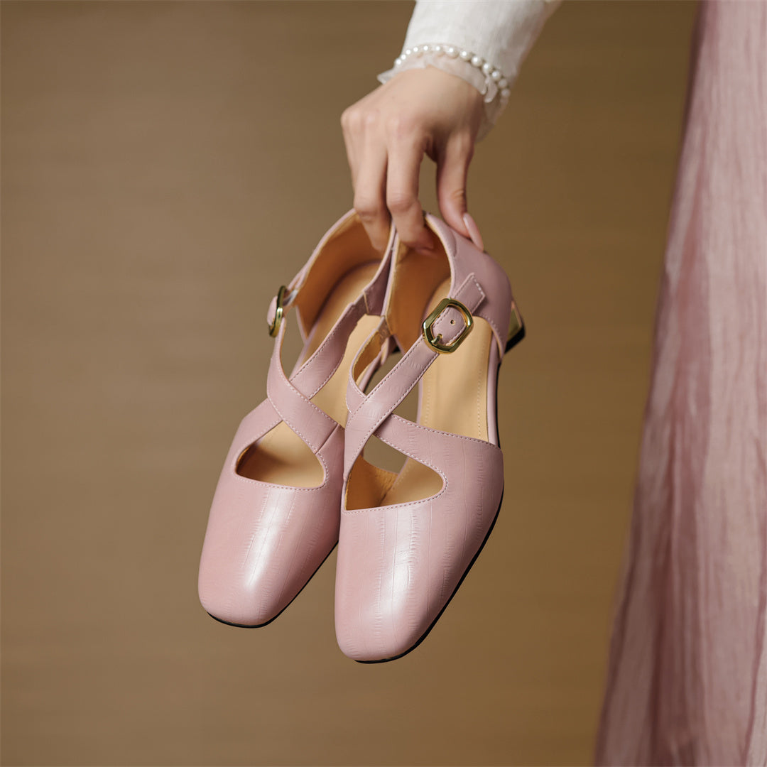Elsie Cross-Strap Leather Heels