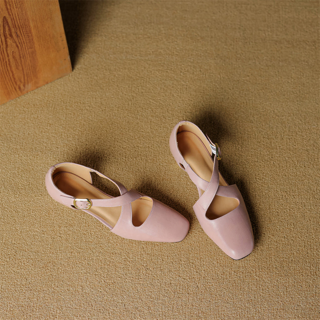 Elsie Cross-Strap Leather Heels