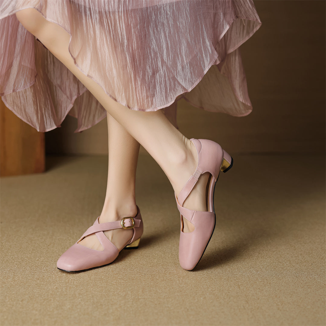 Elsie Cross-Strap Leather Heels