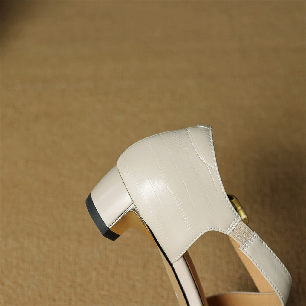 Elsie Cross-Strap Leather Heels