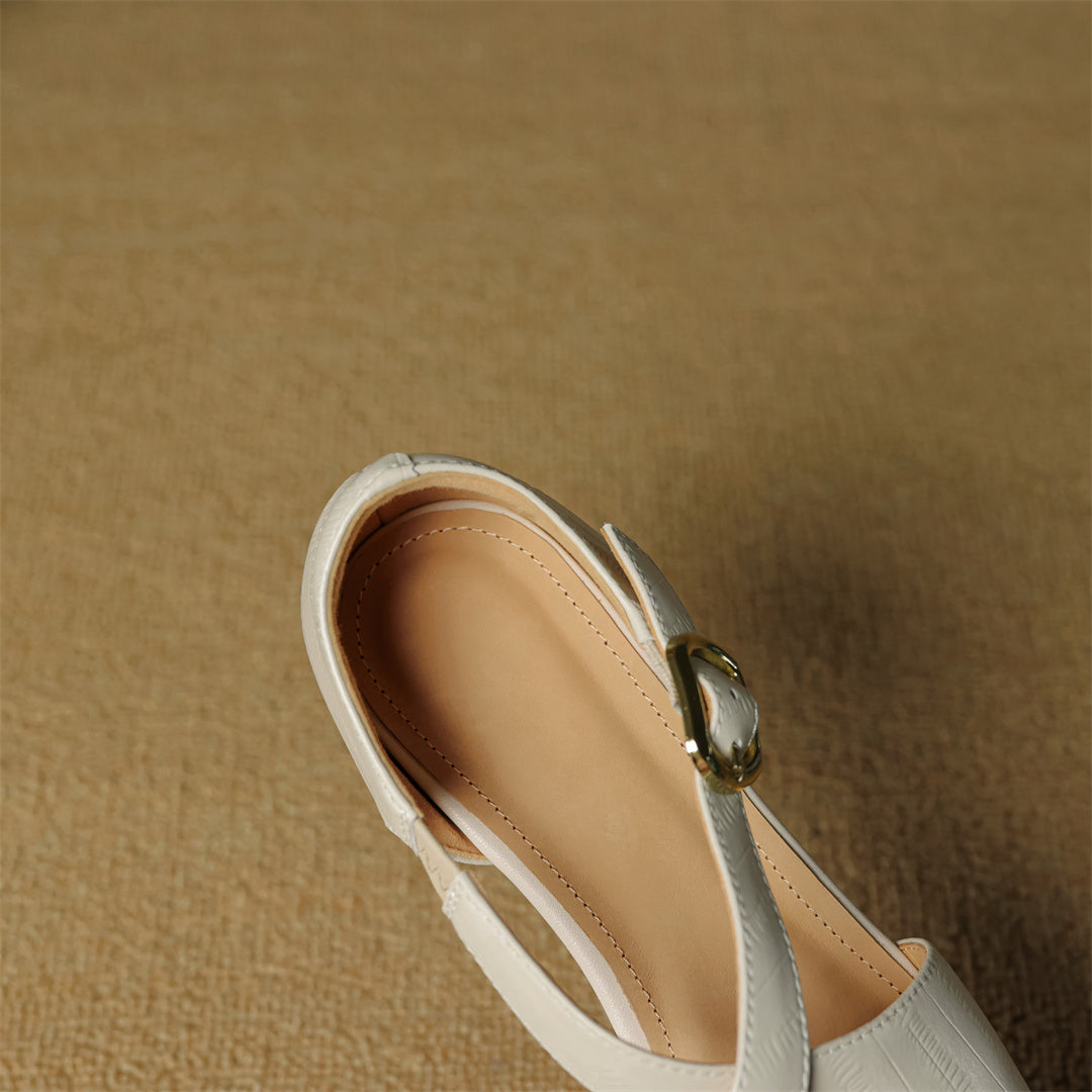 Elsie Cross-Strap Leather Heels