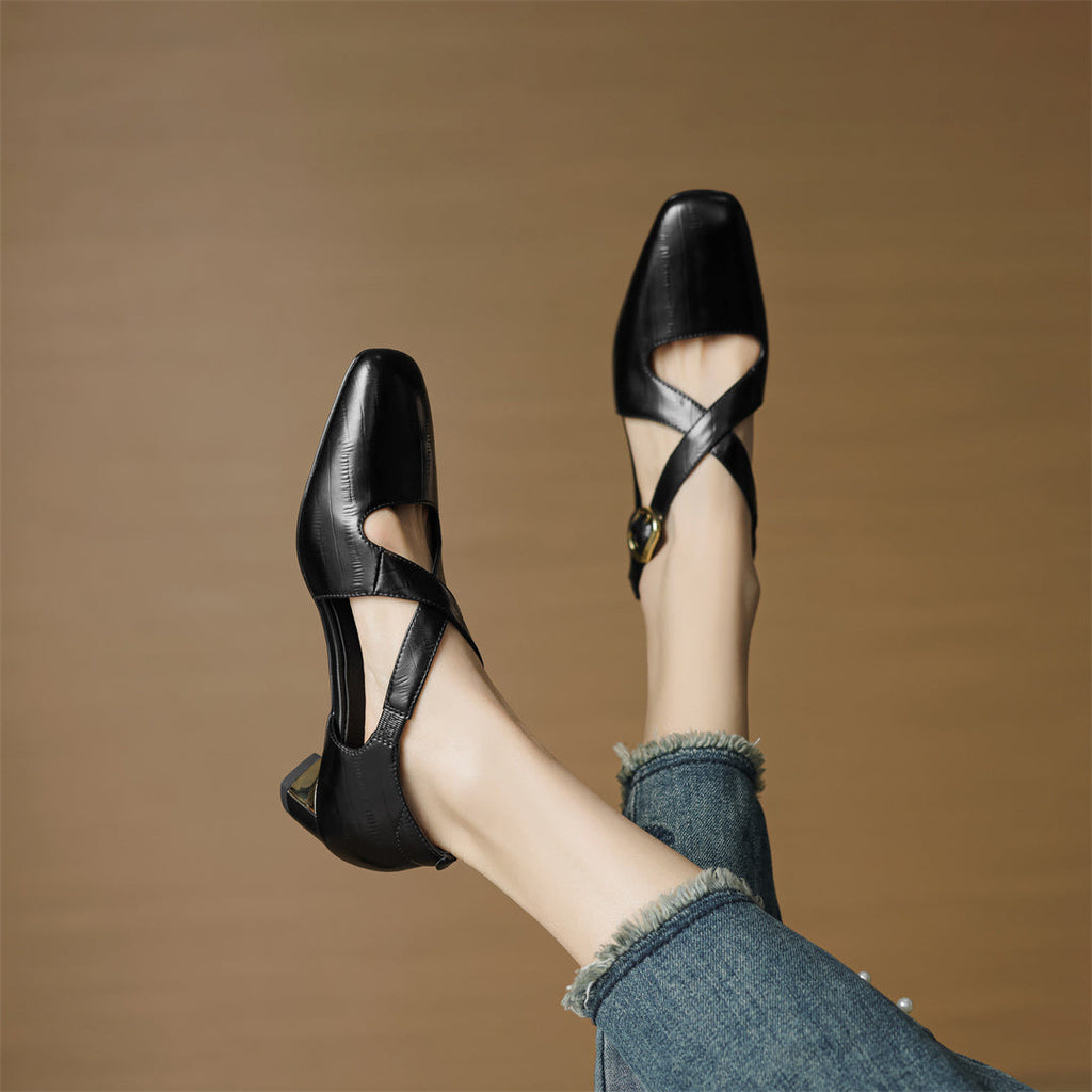 Elsie Cross-Strap Leather Heels