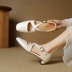 Elsie Cross-Strap Leather Heels
