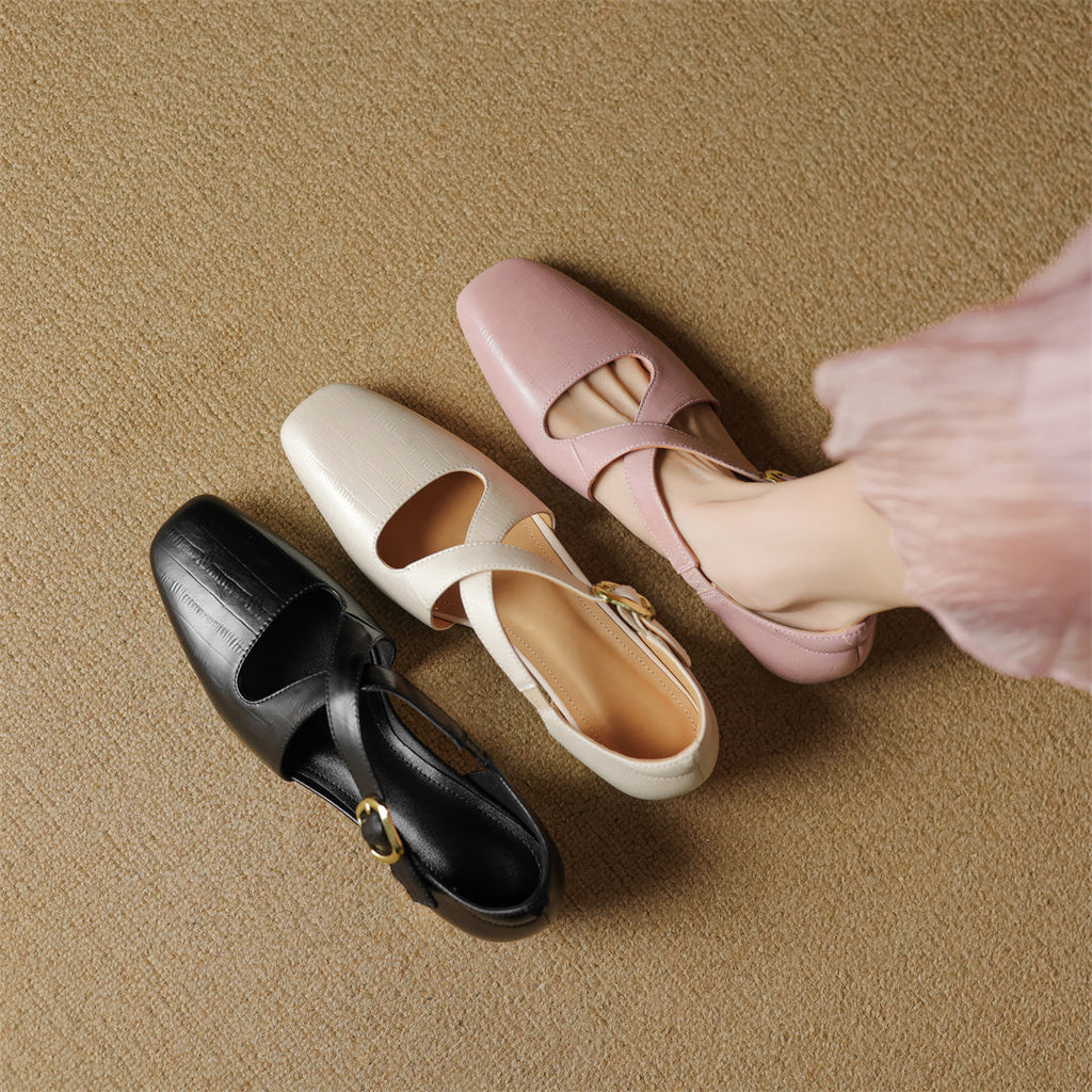 Elsie Cross-Strap Leather Heels