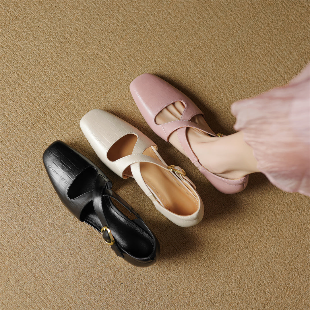Elsie Cross-Strap Leather Heels