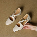 Elsie Cross-Strap Leather Heels