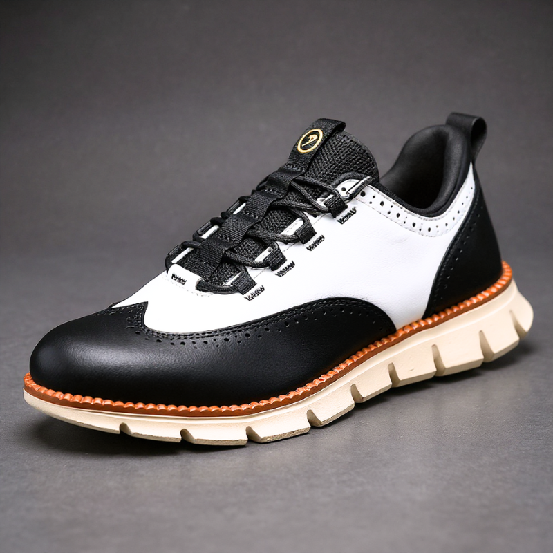Ashby Wingtip Brogue Sneaker in White & Black